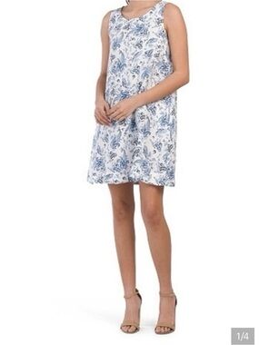 Lucky Brand Woman’s A-Line White and Blue Paisley Mini Dress 100% Linen XS